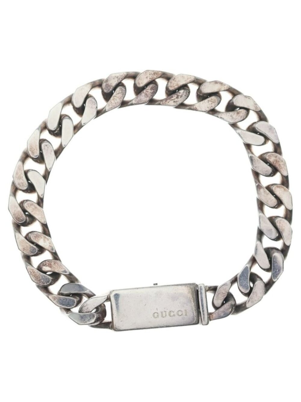 Gucci Chain Logo Plate Bracelet Silver